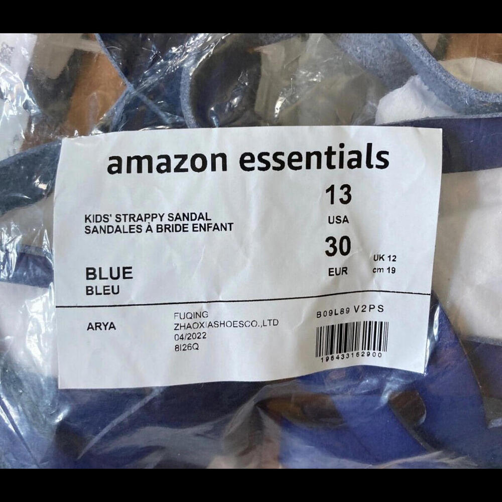Girls Open Toe Blue Flat Strappy Sandal Size 13 By Amazon Essentials Hook & Loop - Picture 3 of 8